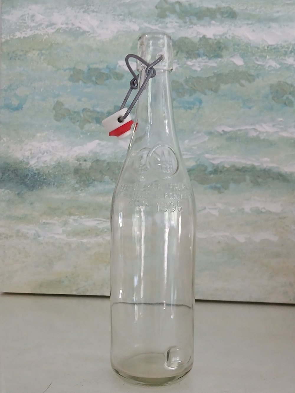 Geyer Freres Maison Fondee EN 1895 Clear Glass Bottle w/ Swing Top Closure 12"
